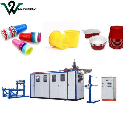 11KW ısıtma gücü Plastik fincan kutusu ve pasta üretimi için tamamen otomatik plastik çiçek küpü yapma makinesi